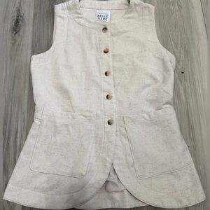 Belle Vere Linen Button Vest – Size 2 – Cream Tailored Top